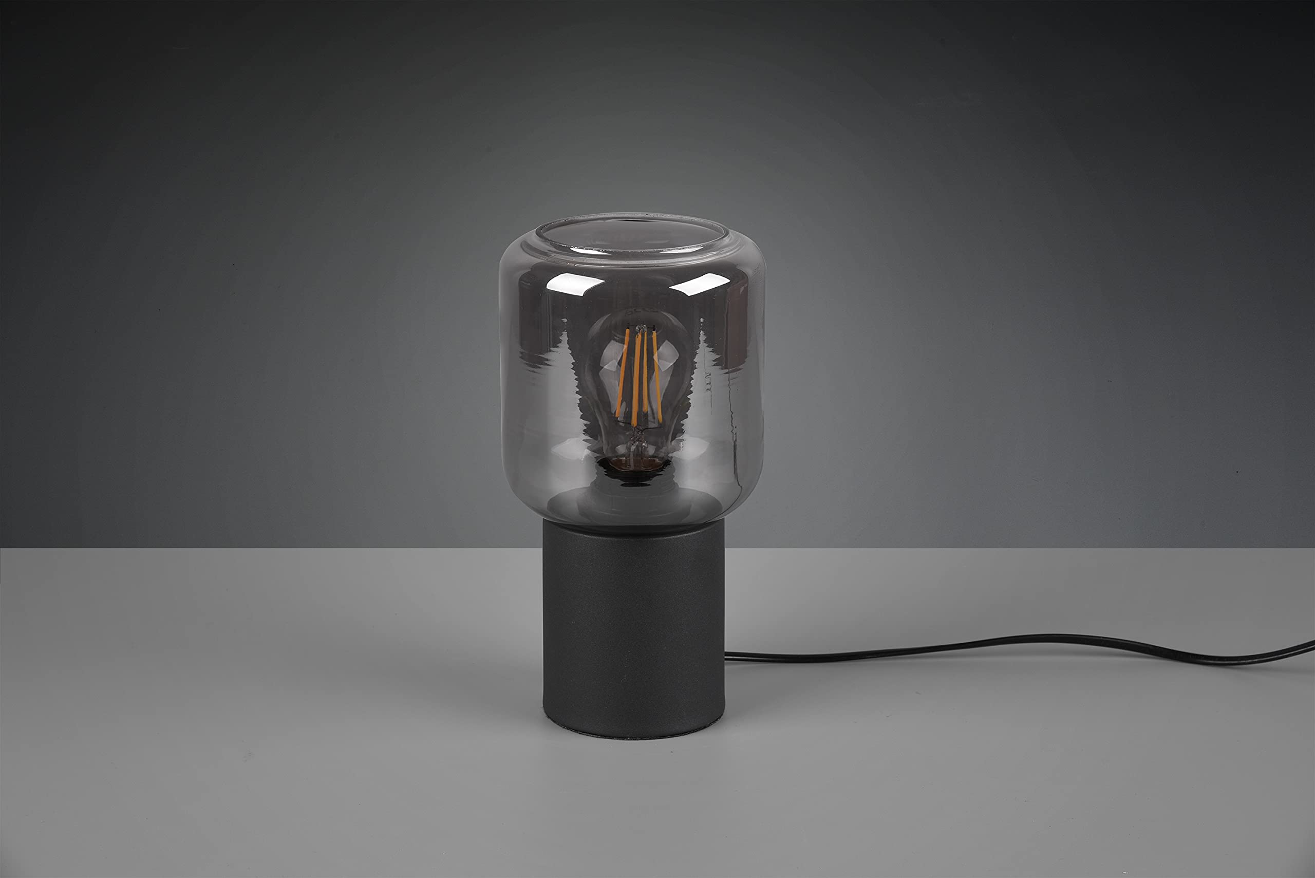 Reality Leuchten Nico R50591032 - Lampada da tavolo in metallo nero opaco, vetro fumé, 1 lampadina E27