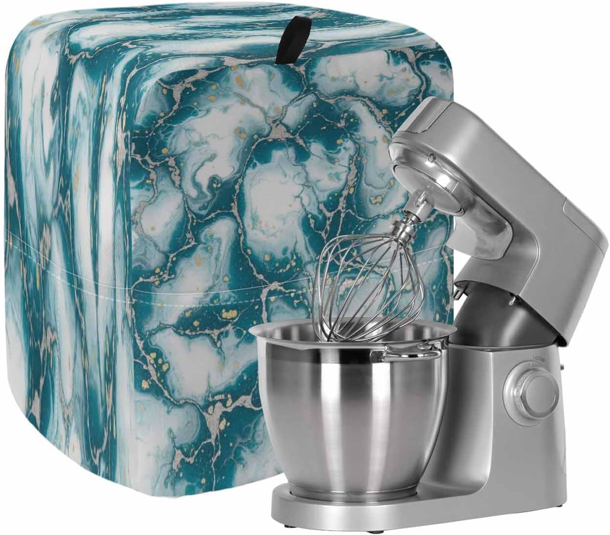 White Dark Green Marble Stand Mixer Cover with Storage Pocket, Waterproof Kitchen Mixer Covers, Modern Abstract Art Marble Crack Kitchen Appliance Dust Cover Compatible with 5-8 Quart Mixers