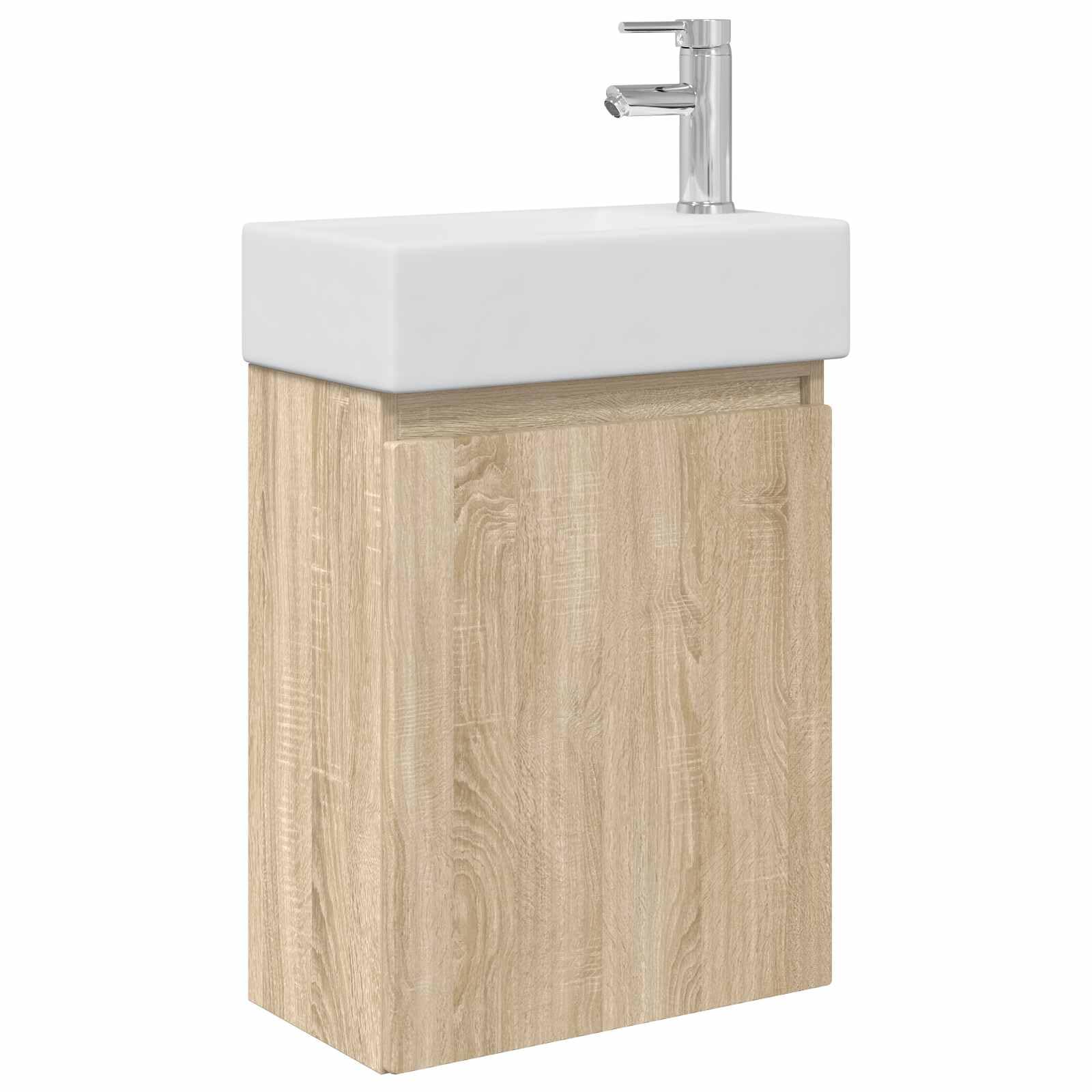 Genérico Módulo de baño con grifería Roble Sonoma 45,5 x 22,5 x 84 cm,Armarios y Almacenamiento,Tocadores de baño,20.1 kg-889453