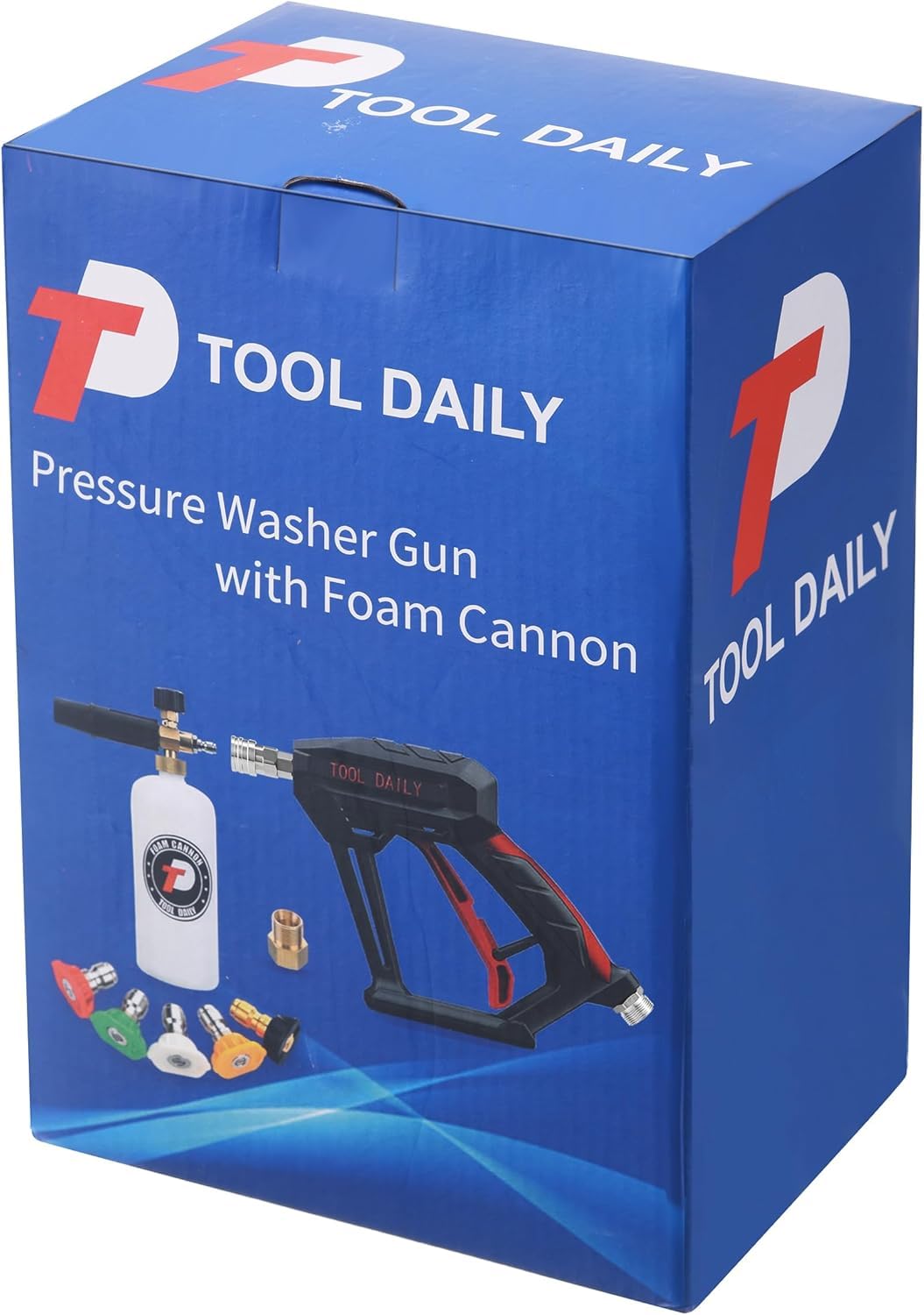 Tool Daily Pistolet Haute Pression avec Canon à Mousse, Raccord Rapide 1/4" | 5 Embouts de Buse de Pulvérisation à Angles Multiples, Lance à Mousse 1 L, Pistolet Court de Lavage, Raccord M22 14mm ou 15mm
