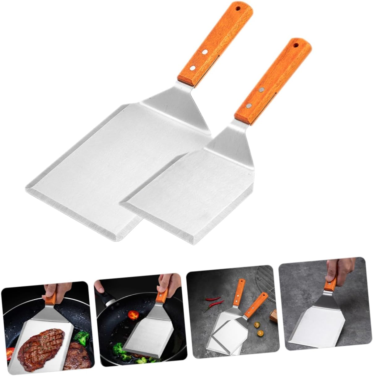 BESTOYARD 2pcs Stainless Steel Cooking Spatula Set Heat-Resistant Pancake Turner for Barbecue and Grilling Multi-Function Kitchen Utensils for Home Chefs