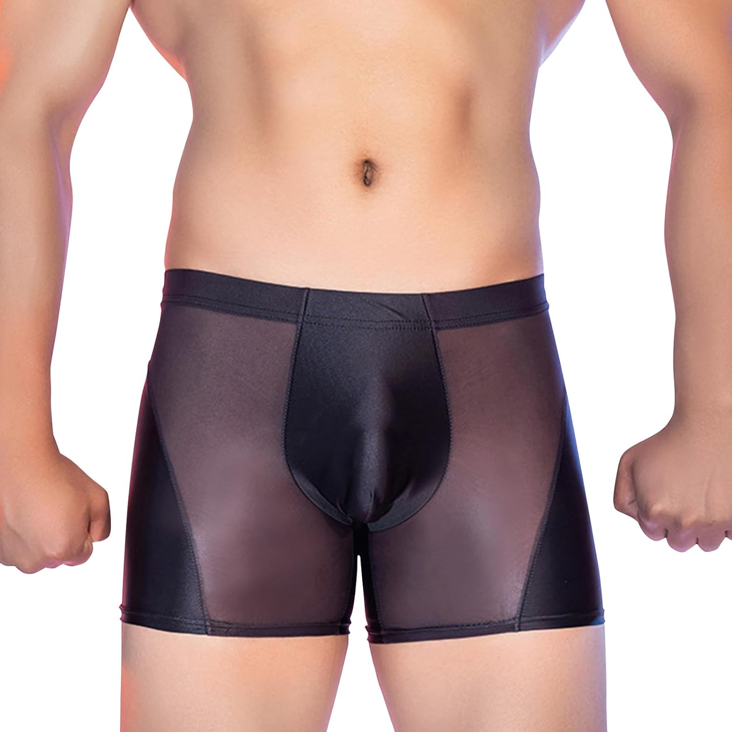 Glossy Mens Boxer Briefs Sheer Underwear Silky Boxers Transparent Lingerie See Through Shorts - Image 7