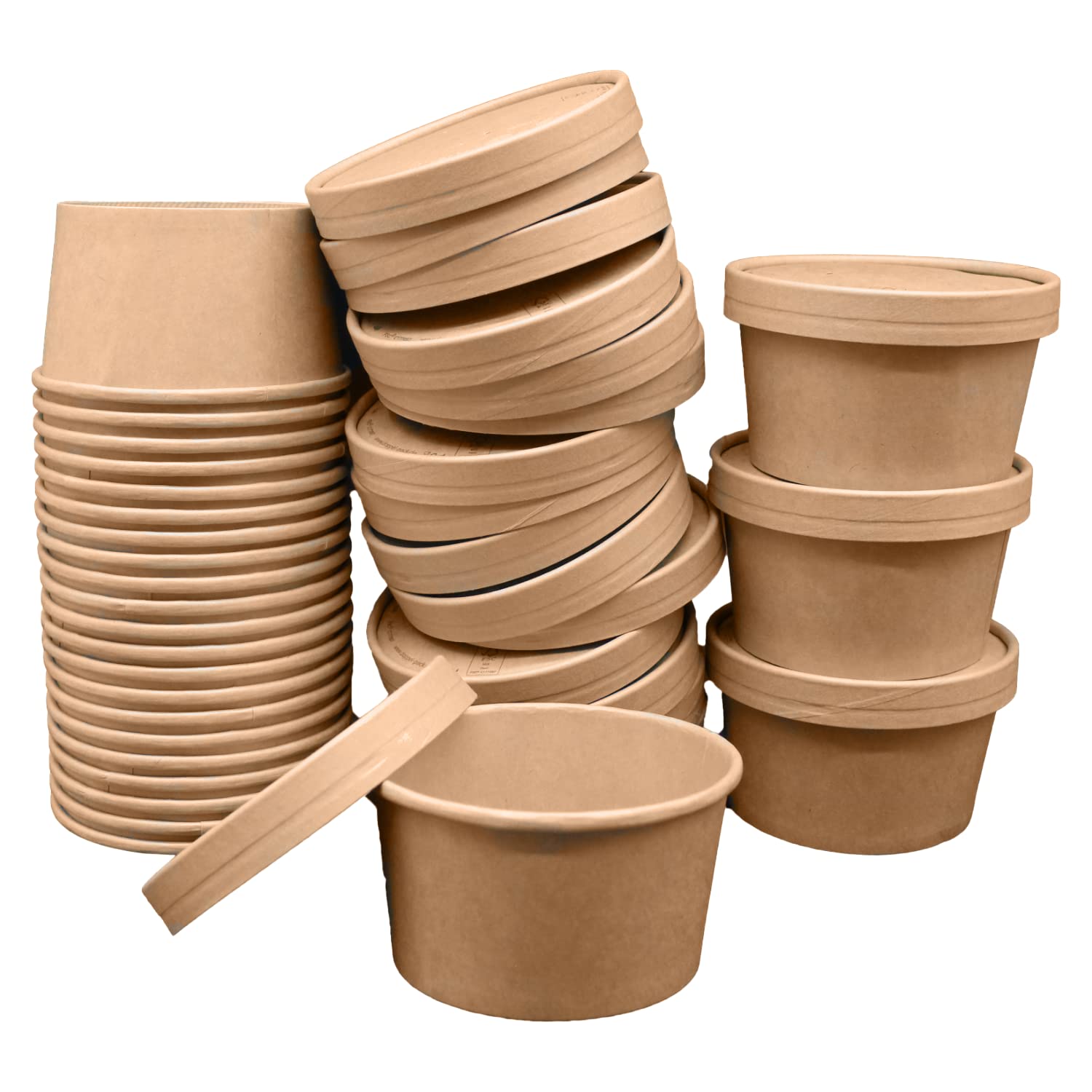 BAMI 500 Suppenbecher To Go mit Kraft Deckel | 350ml/12oz - braun | Biologisch abbaubar & kompostierbar | Einweg Suppenschale Soup To Go