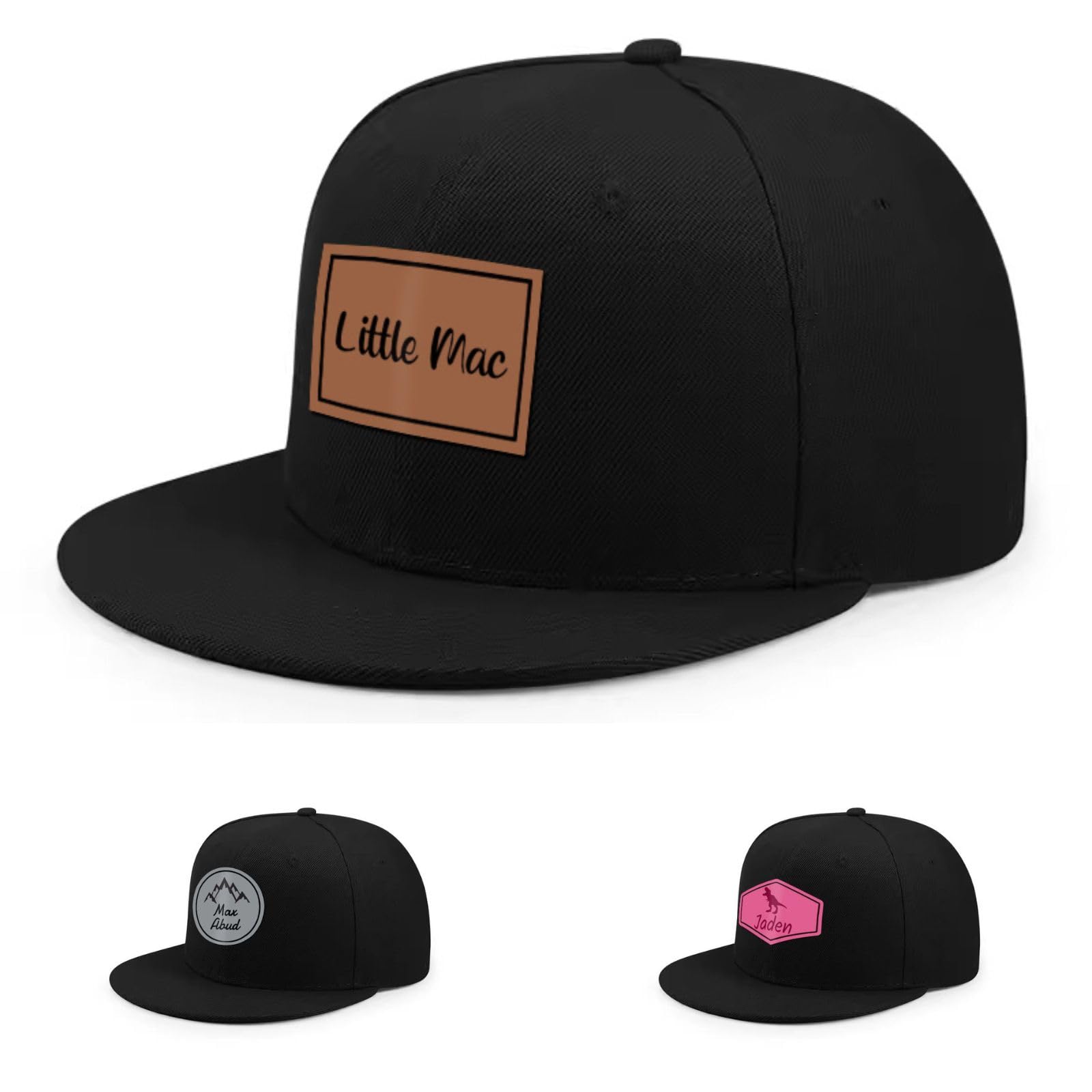 ZOTIMEF Personalized Baby Baseball Hat - Custom Name Leather Patch Trucker Cap - Adjustable Snapback for Infant, Kid, Adult Black No Mesh