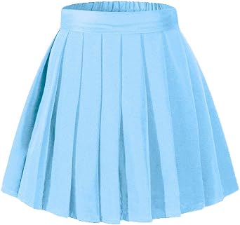 Beautifulfashionlife Womens High Waisted Pleated Mini Skirt A-line Shorts with Elastic Wide Waistband Medium, Light Blue