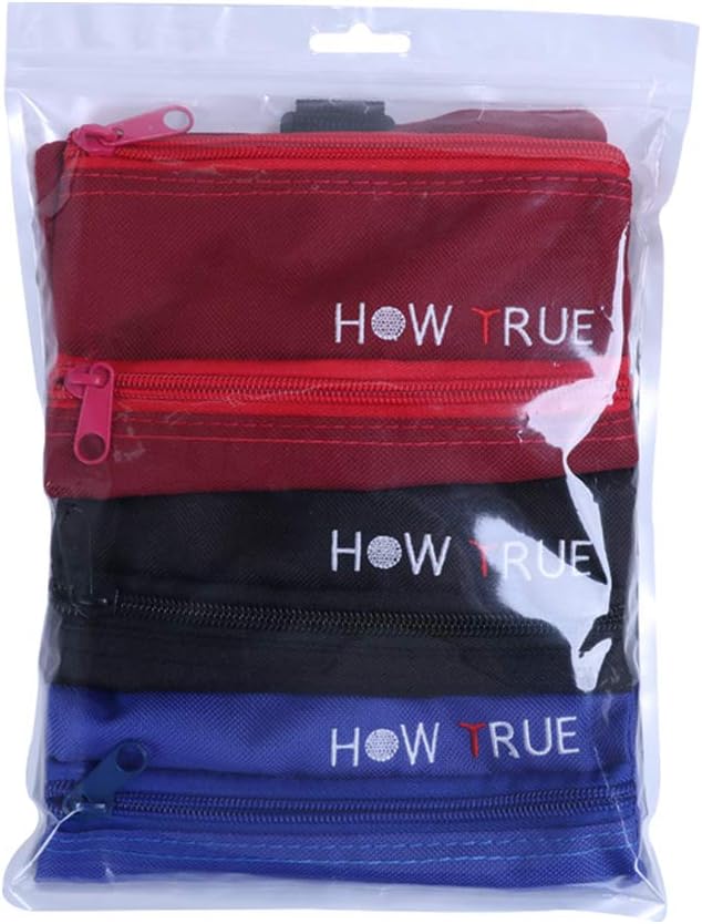 HOW TRUE 3 Pcs Golf Tee Pouch Golf Tee/Ball Bag with Clip Golf Multi-Pocket Tote Hand Bag Valuables Pouch