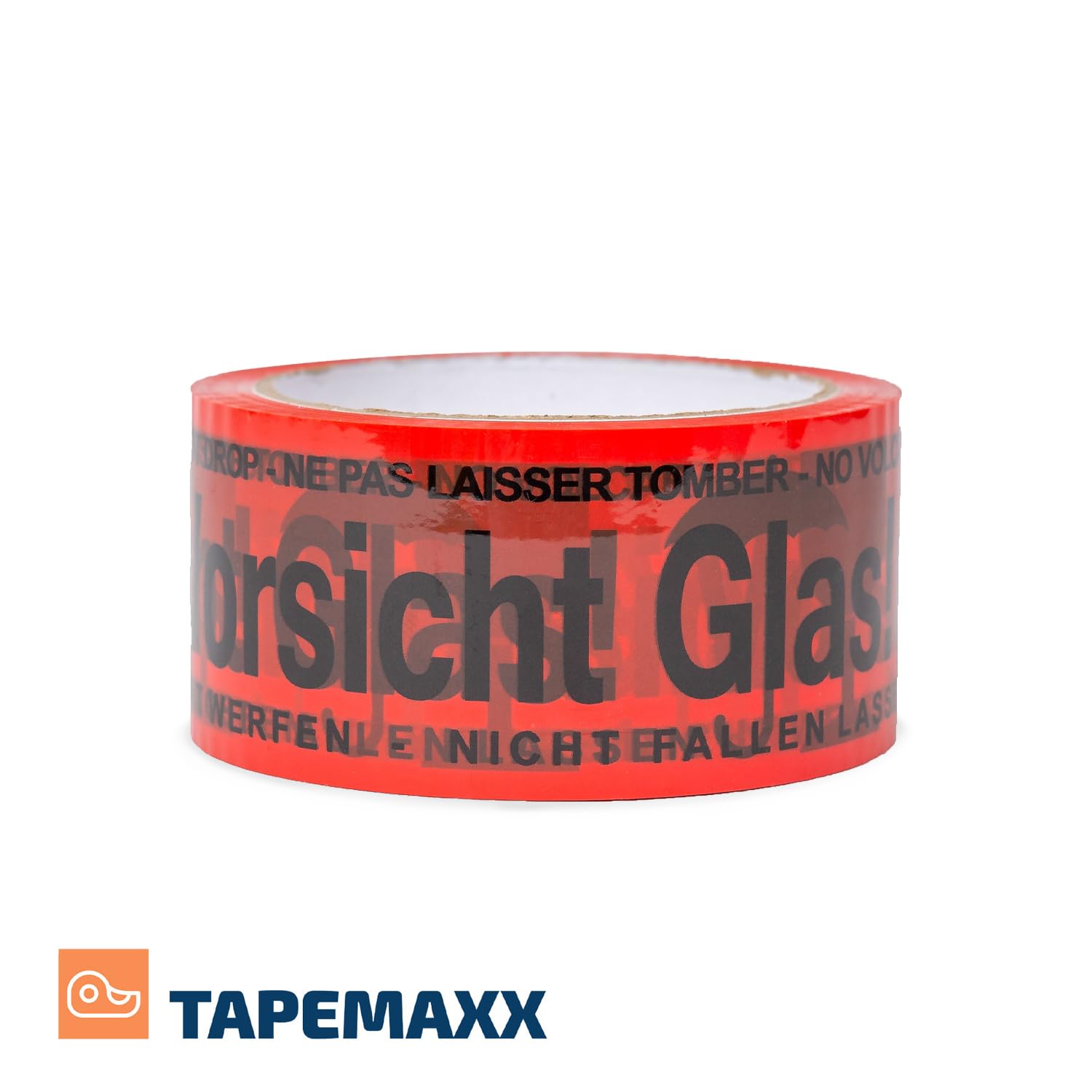 FYBR TAPEMAXX Vorsicht Glas 36 Rollen rotes Klebeband Achtung Bruchgefahr Caution Glass Fragile Paketband Zerbrechlich Warnung Packband Schwarz Piktogramm Paket (36 Rollen)