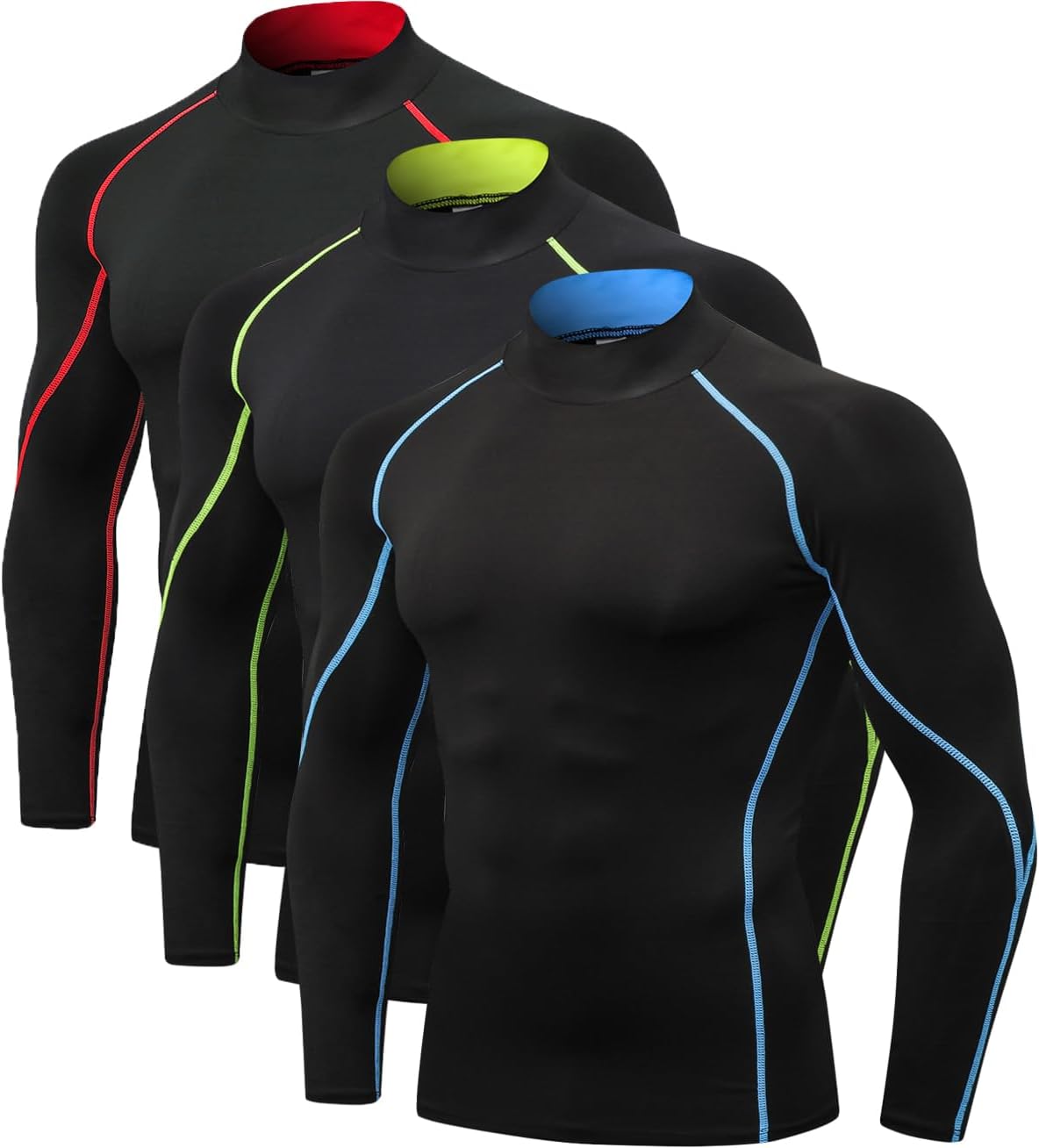 2/3 Pack Men's Compression Shirts Long Sleeve Workout Shirts Mock Turtleneck Athletic Base Layer Active Undershirts Tops