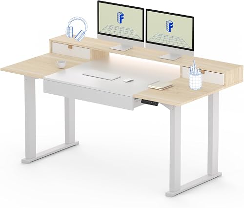 FLEXISPOT E6Q 4-Leg Electric Standing Desk 63x32 with Drawers & Shelf, White - Height Adjustable FLEXISPOT E6Q 4-Leg Electric Standing Desk 63x32 with Drawers & Shelf, White - Height Adjustable