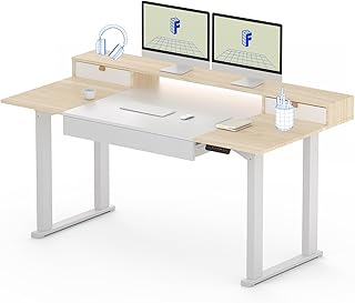 FLEXISPOT 4-Leg Standing Desk with Storage, 63"x32", White | Electric Adjustable Height, 3 Drawers & Shelving, Storage, Home Office Workstation
