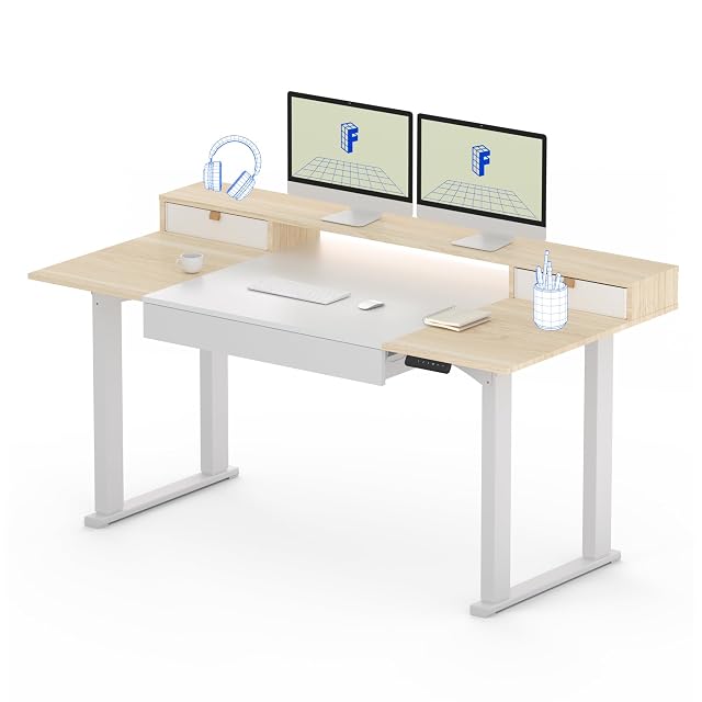 FlexiSpot FLEXISPOT 4-Leg Standing Desk with Storage, 71"x32", White