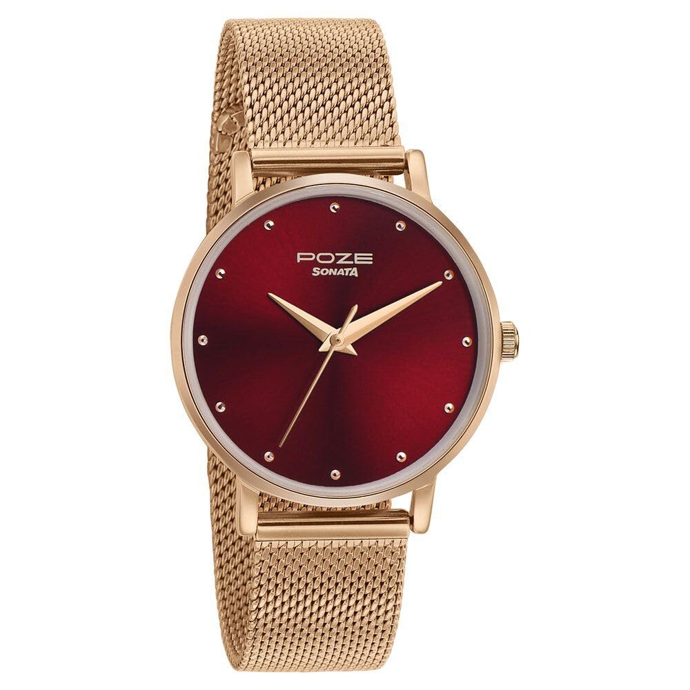 Sonata Poze Quartz Analog Maroon Dial Metal Strap Watch for Women-SP80017WM02 (B0CT5MQNBJ) Amazon Price History, Amazon Price Tracker