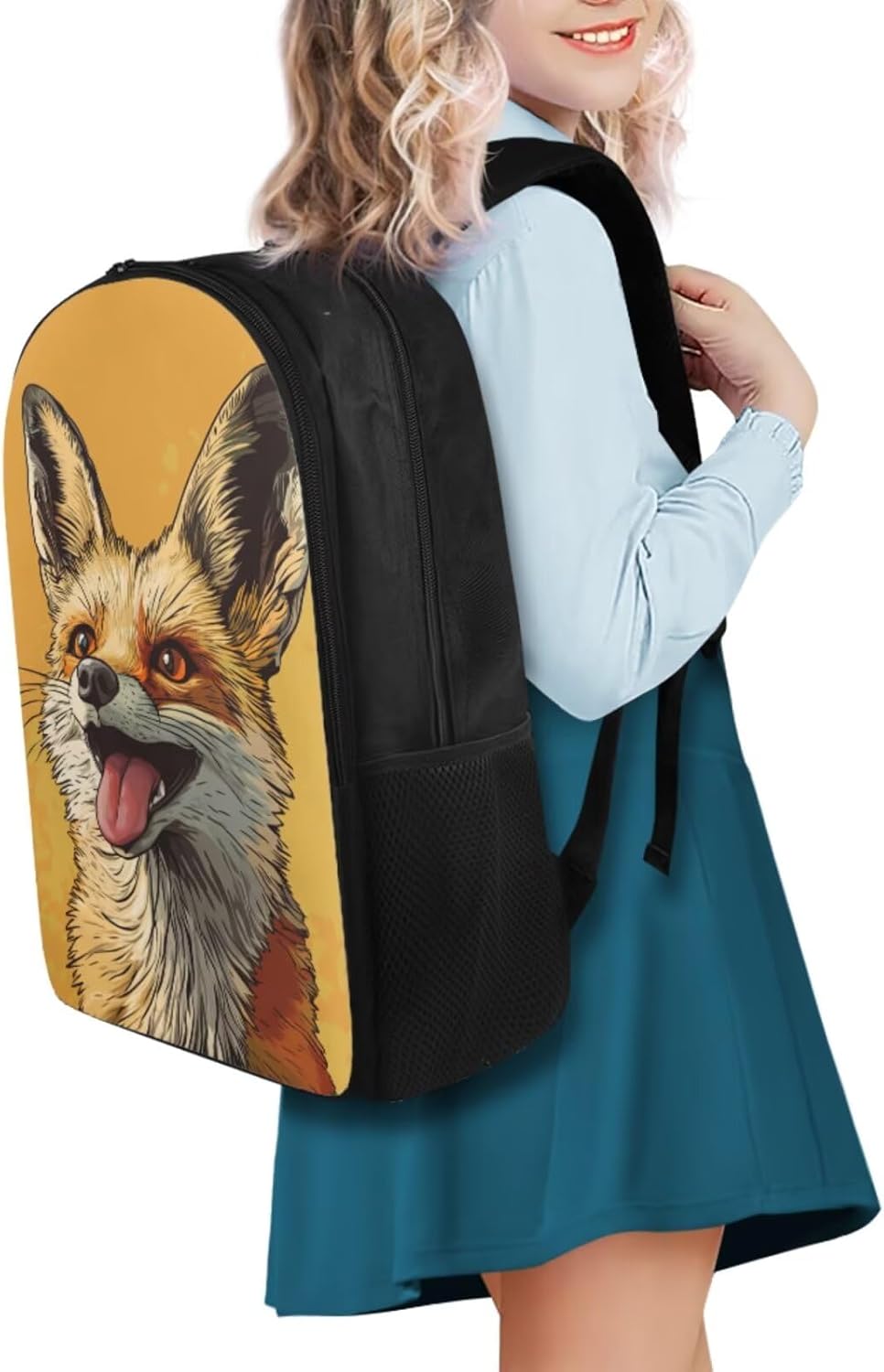 Fox Girls Backpack for School 4PCS Cool Backpack for Boys with Lunch Box Pencil Case Water Bottle Holder Kids Backpacks Bookbag for Teen Elementary Middle Primary School