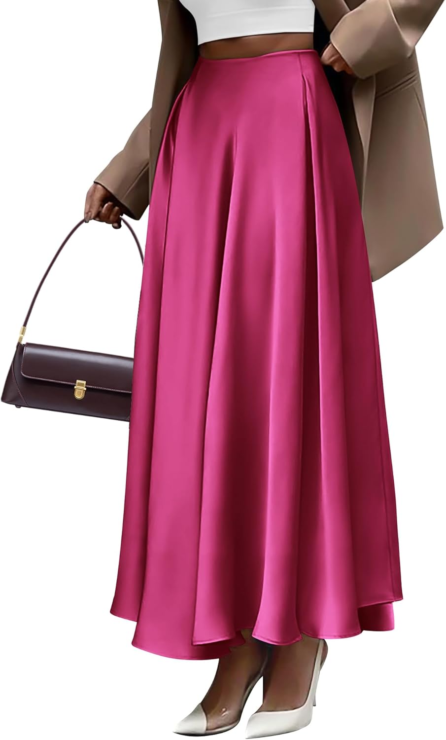BTFBM High Waisted Skirts for Women Fall Clothes 2025 Elegant Satin Flowy A-Line Cocktail Formal Night Out Maxi Skirt