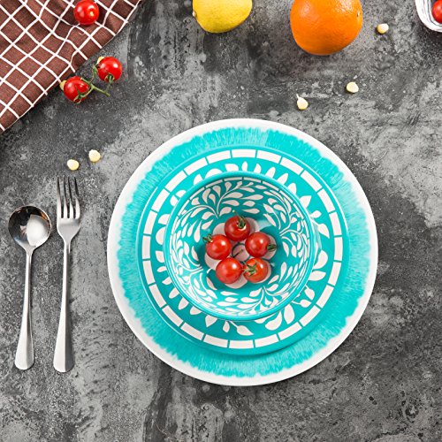 Teal Dinnerware Set - Melamine 12 Piece Dinner Dishes Set for Camping Use, Lightweight