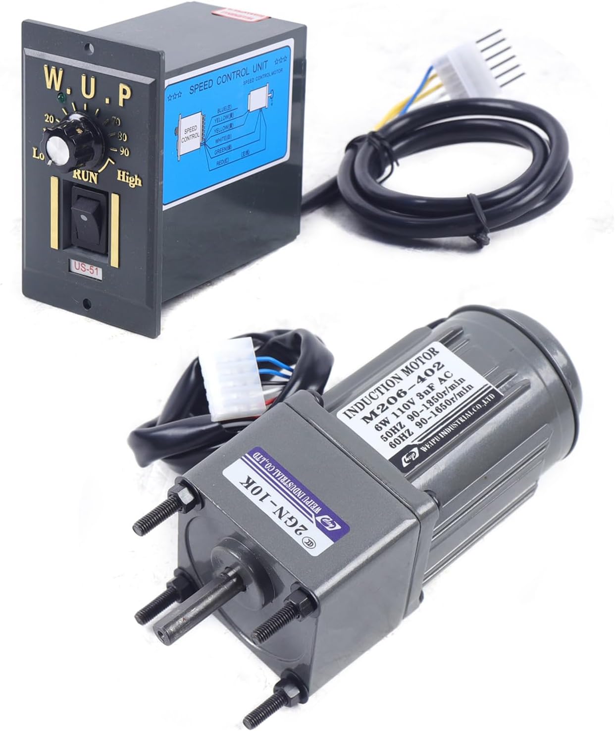 Gear Reduction Electric Motor, 110V AC Gear Motor Single-Phase High Torque Variable Speed Gear Reducer Motor with Speed Controller 0-135RPM 6W 10K(Reduction Ratio 1:10)