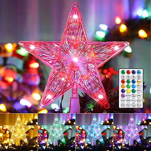 BrizLabs Weihnachtsbaum Topper Lichter, 11 LED 19cm RGB Stern Weihnachtsbaumspitze Batterie Christbaumspitze mit Fernbedienung Wasserdicht für Weihnachtsdeko Party Innen Zimmer Geburtstag Ferien