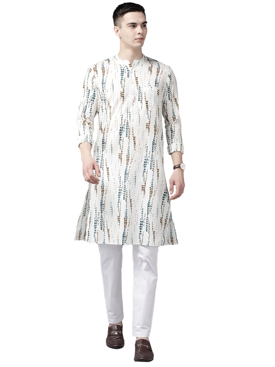 See Designs Men White Multi Tie And Dye Print Design Straight Kurta_Sdkt1116S
