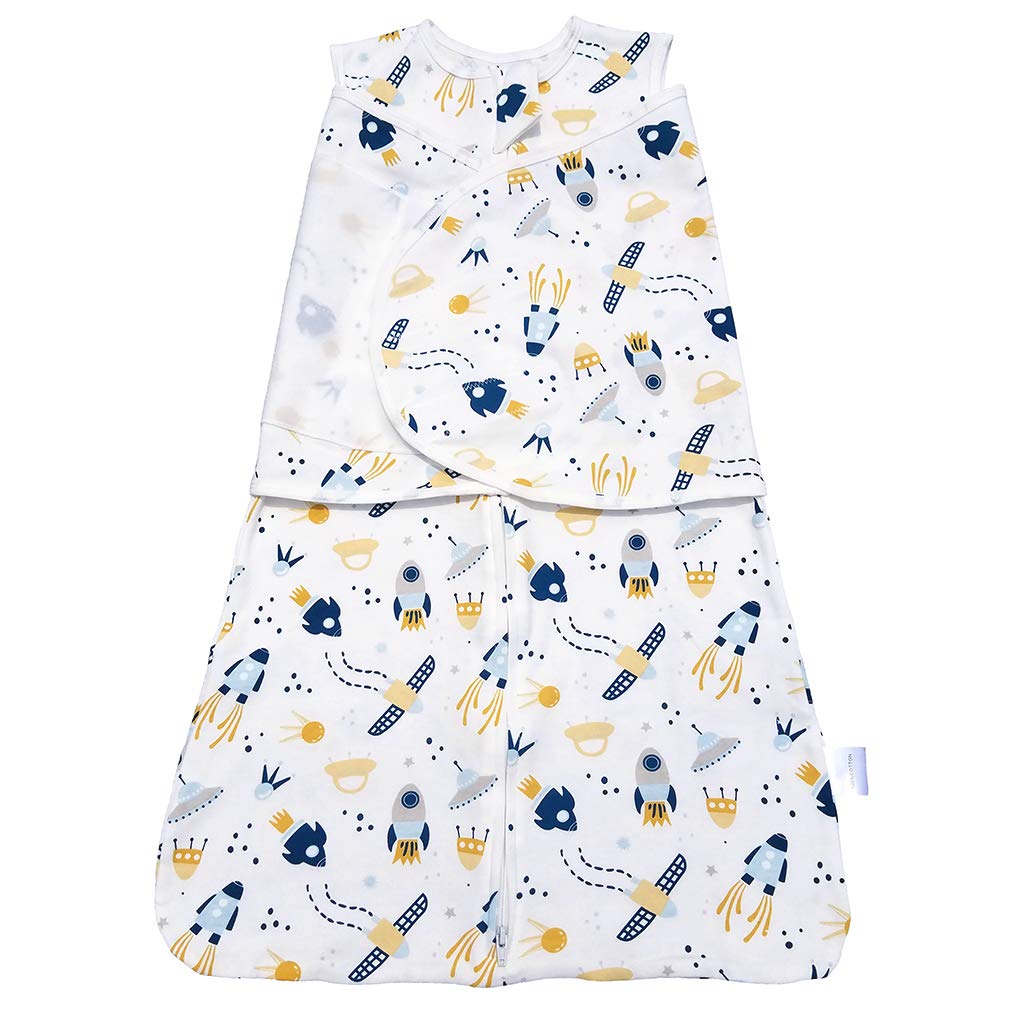 Enrich YLife Baby 100% Cotton Sleeping Bag Split Swaddle Wearable Blanket for Boys and Girls, 4 Season, 6-12 Months (Spaceship)