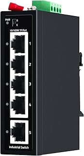 【Upgrade】 SODOLA 5 Port Industrial DIN-Rail Ethernet Switch,4 Ports and 1 Uplink, 10/100Mbps Fast Ethernet, DIN-Rail & Wall Mount Included,IP30 Industrial Switch
