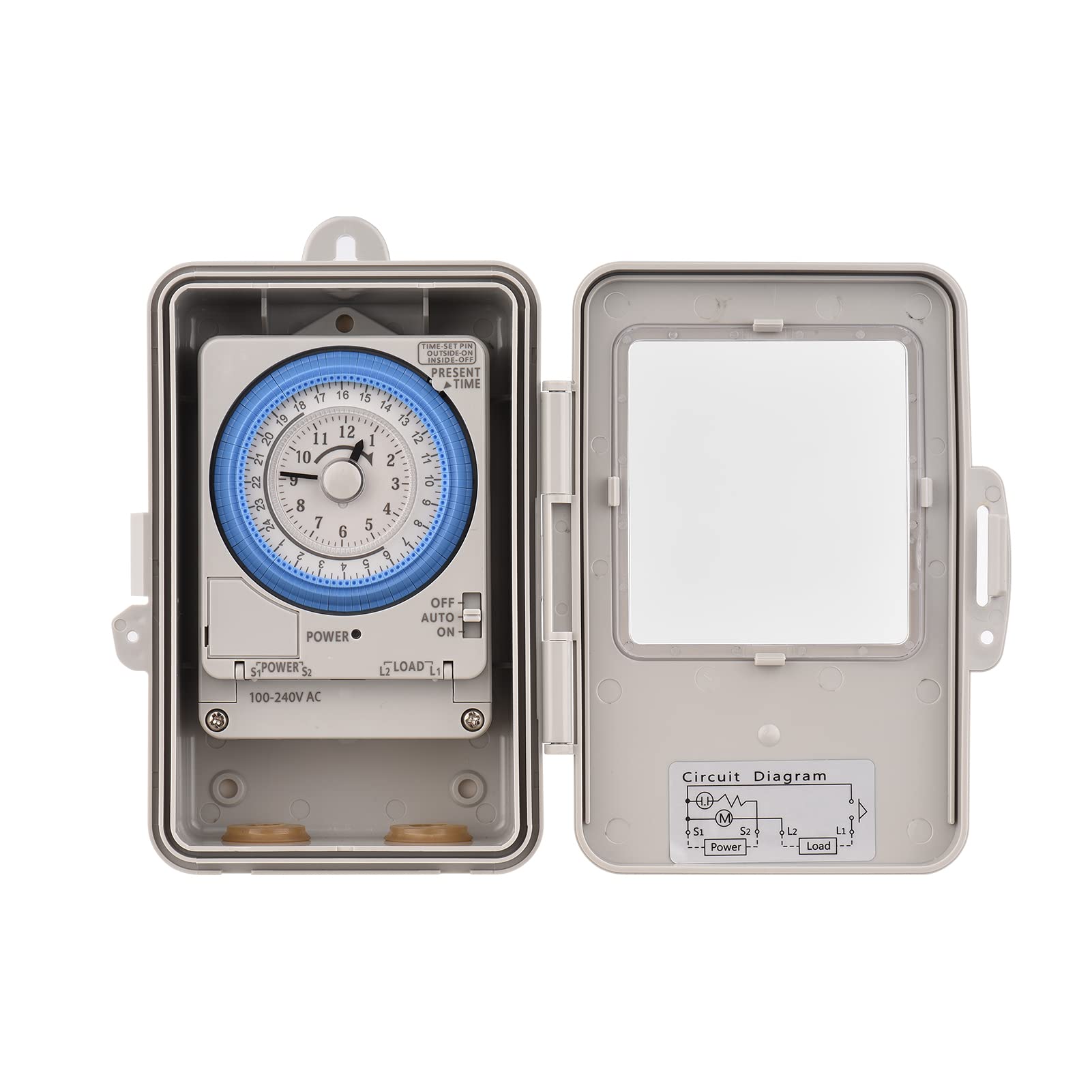 ACAGALA Mechanical 24 Hours Timer Switch IP53 Rating Programmable Electrical Timer Switch Box AC 100-240V 15 Minutes Interval 96 Times ON/OFF with Mounting Hole Dustproof Waterproof Cover