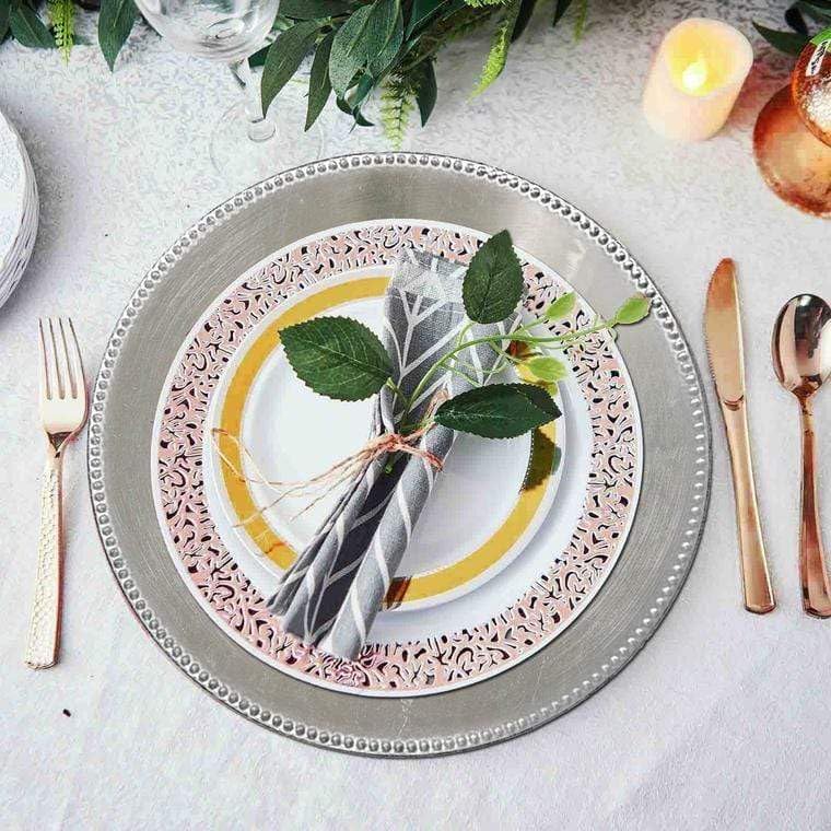 Platos cargadores redondos con borde perlas 13 in 6 pcs miniatura 6