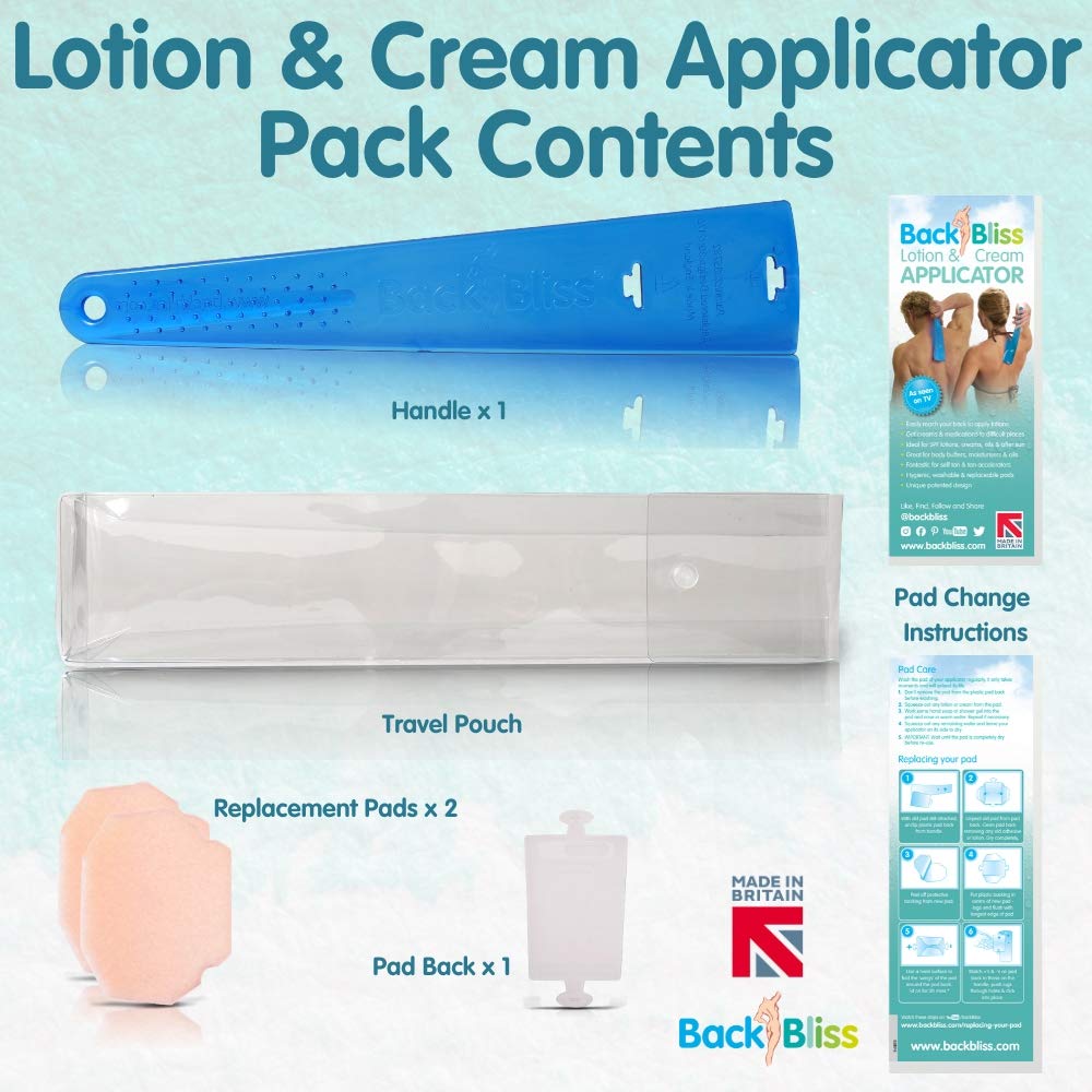 Lotion Back Applicator, Body Lotion Applicator for The Back - Men and Women Easy Self Application of Suncreen, Fake Tanner, Skin Cream, Body Moisturizer. Shower Body Wash Stick Blue