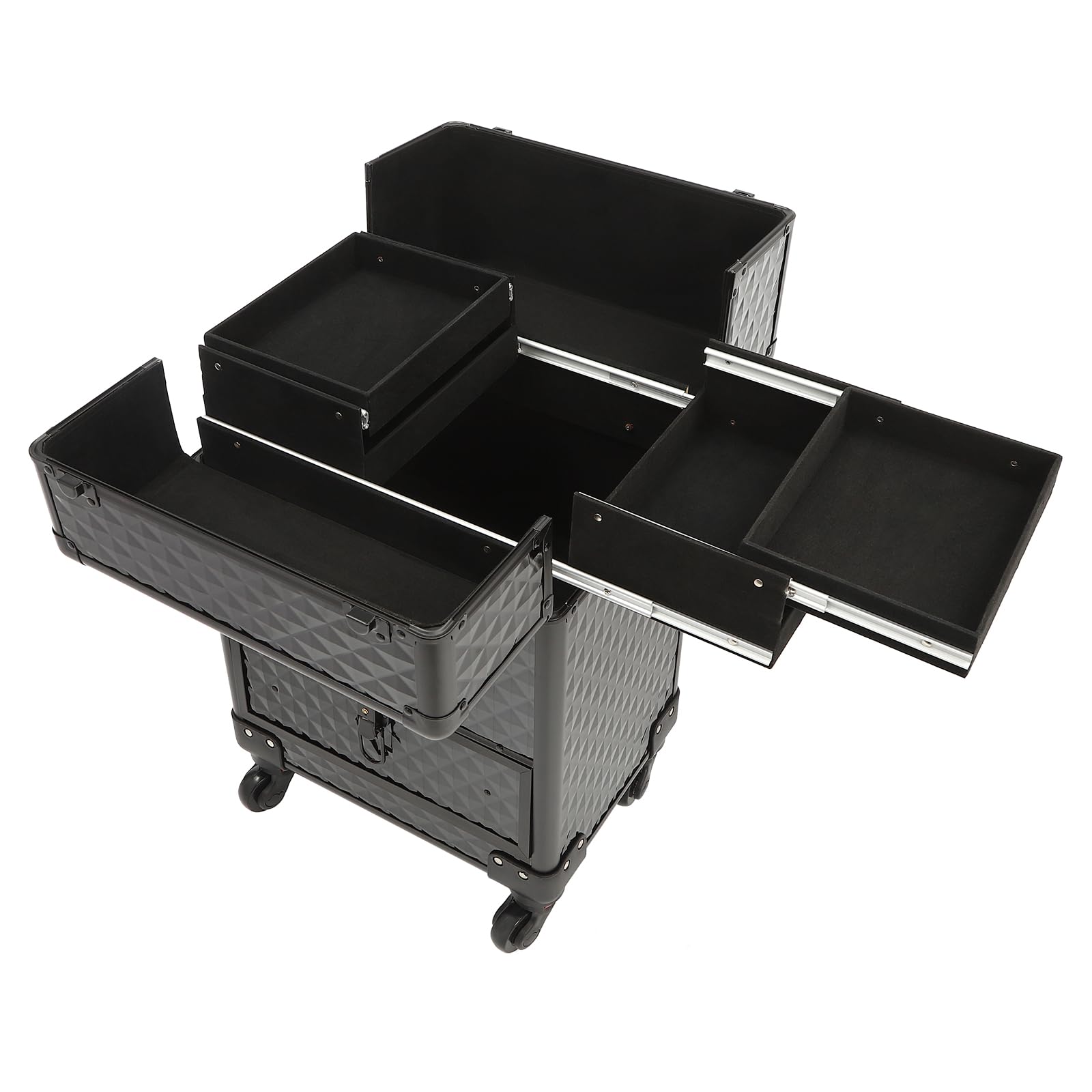 AOOCHU Rolling Makeup Train Case,Beauty Train Case Travel Train Case Makeup Organizer Case Professional Make Up Trolley With 4 Wheels For Nail Technician Artists Cosmetologist Stylist (Black)