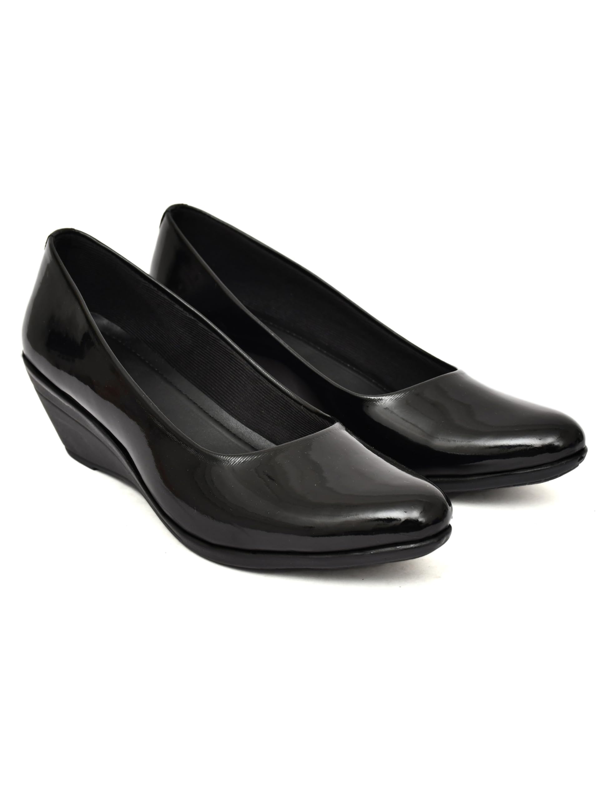 Women’s Black Patent Leather Wedge Heels – Elegant Slip-On Formal Pumps for Office, Party-image-20
