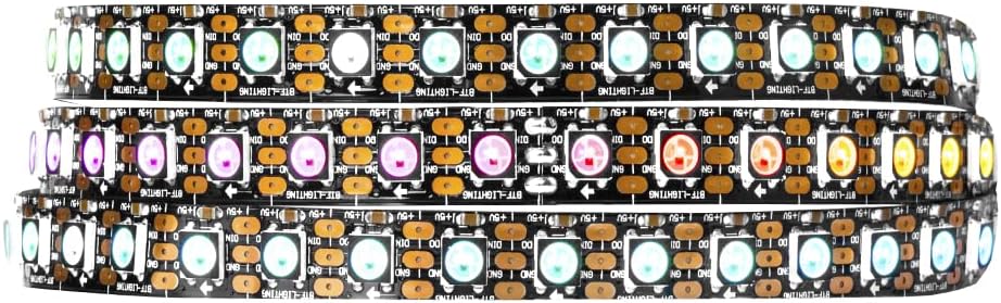 3.2FT 1m WS2812B Gold Wire 100leds 100 Pixels Flexible Black PCB Individually Addressable LED Strip Dream Color IP30 Non-Waterproof DC5V for Indoor Lighting