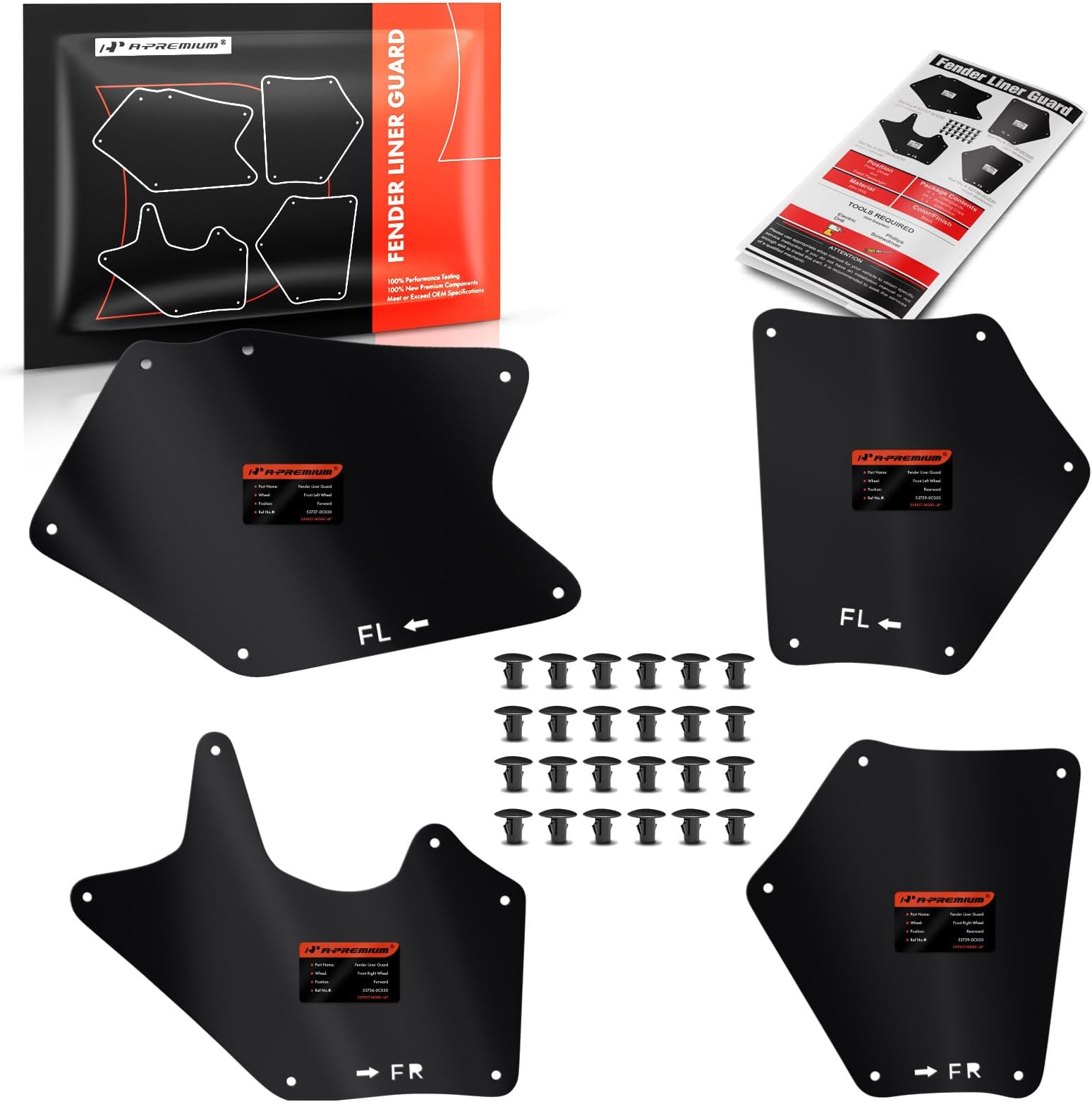 Front Inner Fender Liners Splash Seals Shields Skirts with Clips for Toyota Sequoia Tundra 2007-2020 4-PC Set