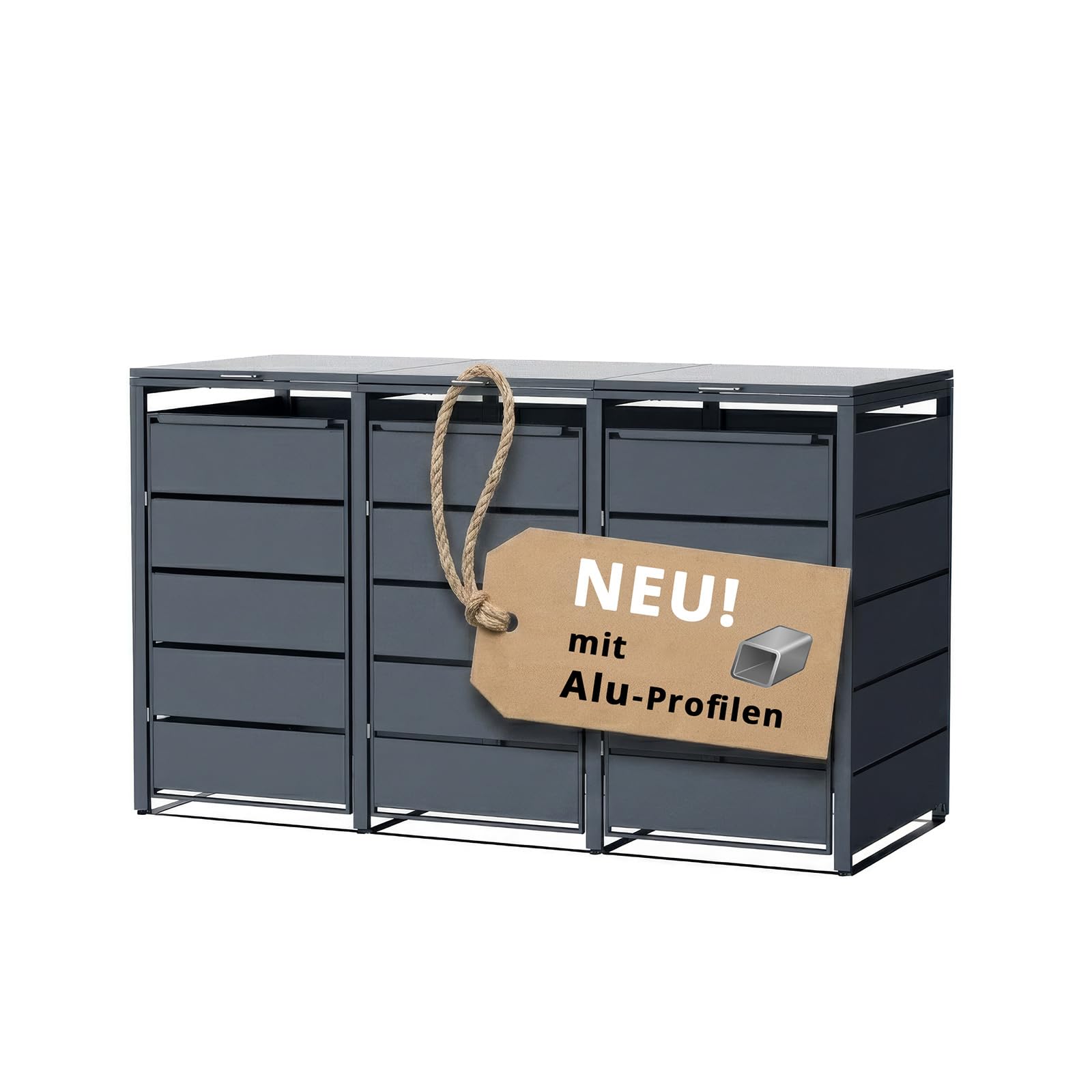 Mülltonnenbox für 3 Tonnen, Mülltonnenverkleidung mit Klappdeckel, Anthrazit