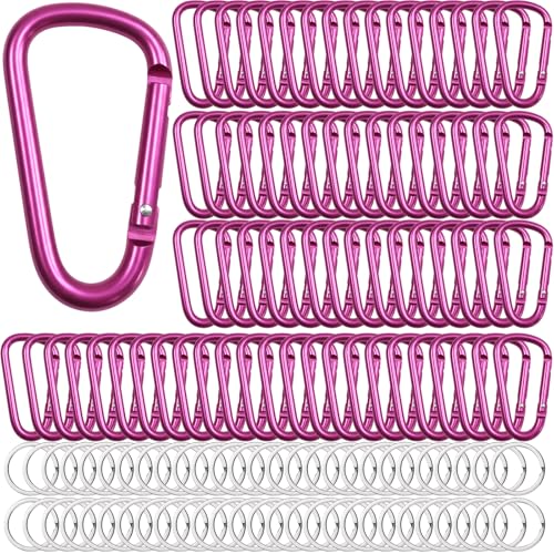 50PCS Heavy Duty D Carabiner Clips, 2.36IN Keychain Clip,Pink