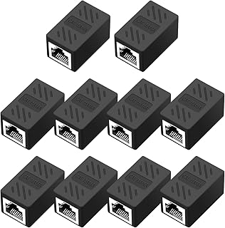 QINGLER RJ45 Cat6 Coupler Ethernet Extender Connector, 10 Pack in line Coupler cat6 cat5e cat5 Ethernet Cable Extender Female to Female Black