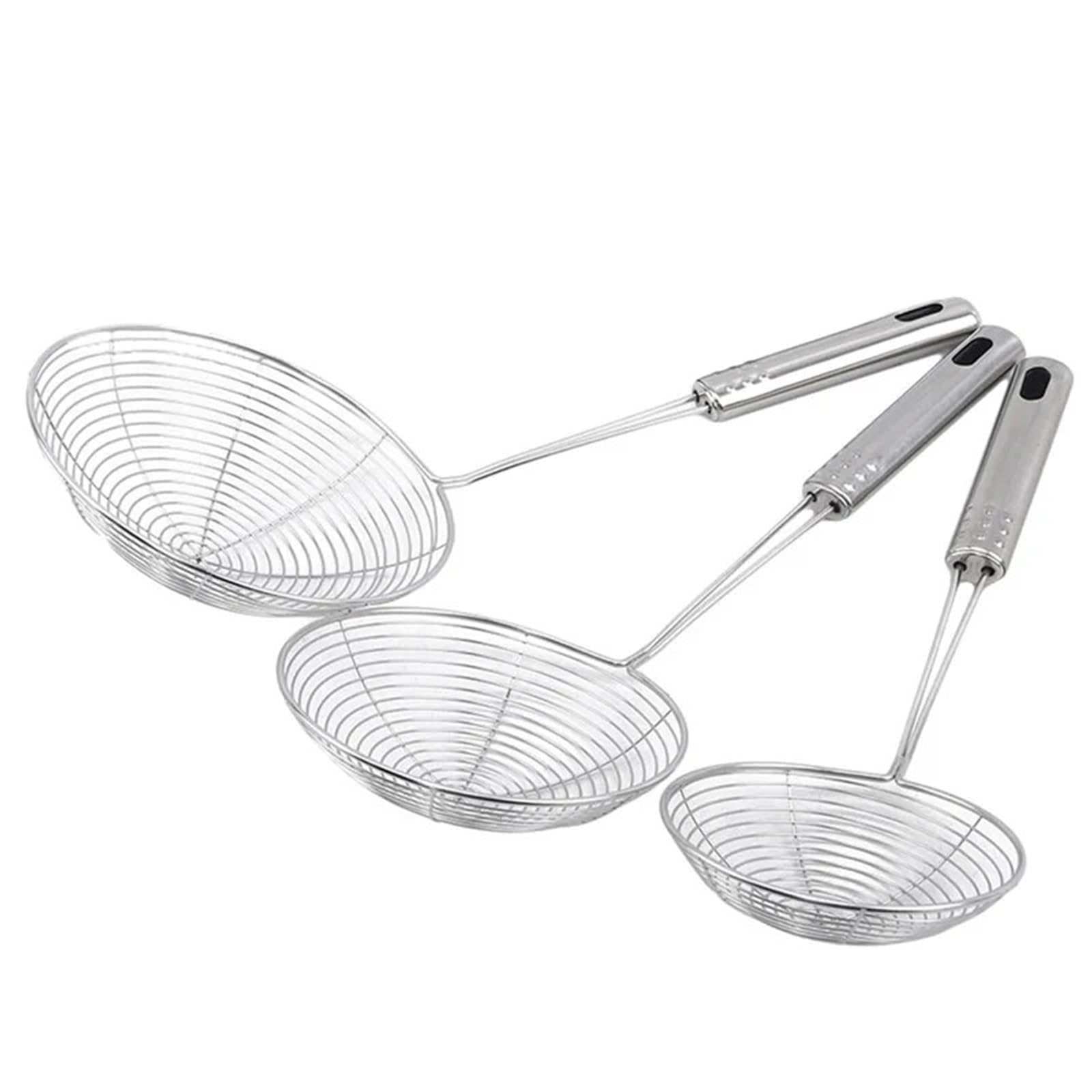 1 Set (3 pezzi) Schiumarola in acciaio inossidabile Solido Spider Colino Mestolo Utensile da cucina in for patatine fritte for frittura di pesce Per Alimenti(33.5x13cm)