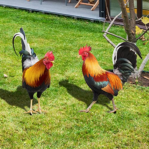 Meumity 2 Pcs Lifelike Rooster Garden Sculptures,Unique Acrylic Chicken Statues Outdoor Garden Statues Simulation Rooster Acrylic Pile For Garden Courtyard Park Lawn #TOP2