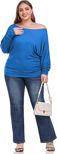 Miniatura 8 de Poetsky Women's Long Sleeve Off Shoulder Tunic Tops Loose Casual Oversized Shirts Blouse