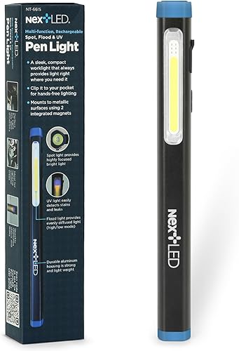 NextLED NT-6615 - Linterna recargable para bolígrafo resistente, 3 luces en 1, luz de inundación, luz UV, linterna de mano de pluma compacta, luz de