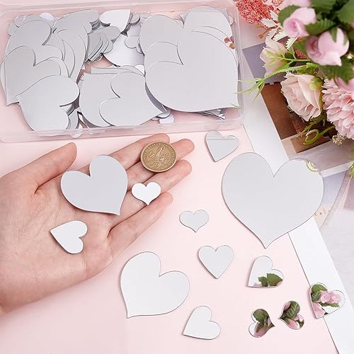 Miniatura 7 de PH PandaHall 100 espejos en forma de corazón, 4 tamaños, adhesivos para manualidades, azulejos de espejo de corazón, mosaico, azulejos de espejo
