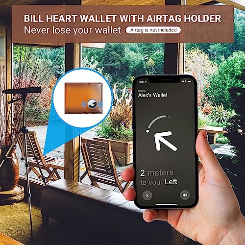 bill heart AirTag Wallet Men, Genuine Leather Bifold Wallet for Air Tag, RFID Blocking Wallets for Airtag Slot with Credit Card Holder2