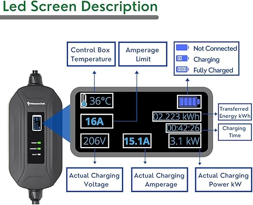 Miniatura 7 de PRIMECOM - Cargador para vehículos eléctricos (EV) de nivel 2 (220 V240 V) cargador portátil inteligente para estaciones de carga de vehículos