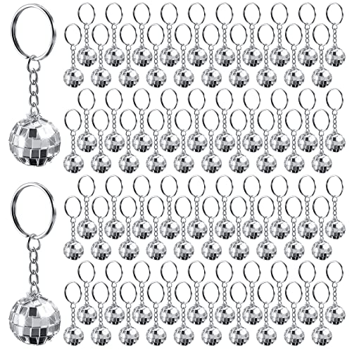 Henoyso 36 Pcs Mini Disco Ball Keychain Bulk Disco Ball Party Favors Sliver Disco for 70s 80s Decorations Mardi Gras Supplies