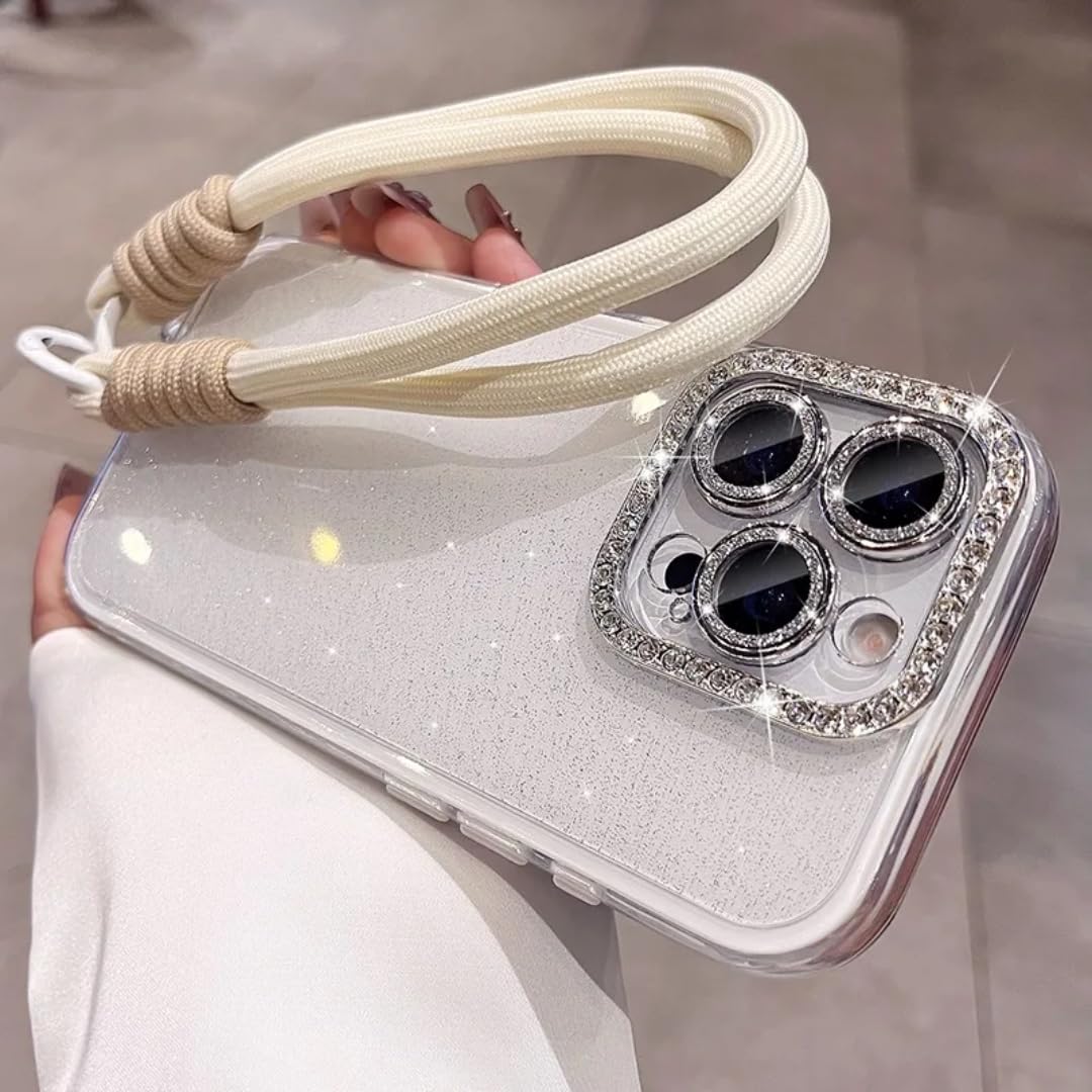 Étui de protection d'objectif iPhone 14 Pro Max antichoc blanc à paillettes de luxe - 7