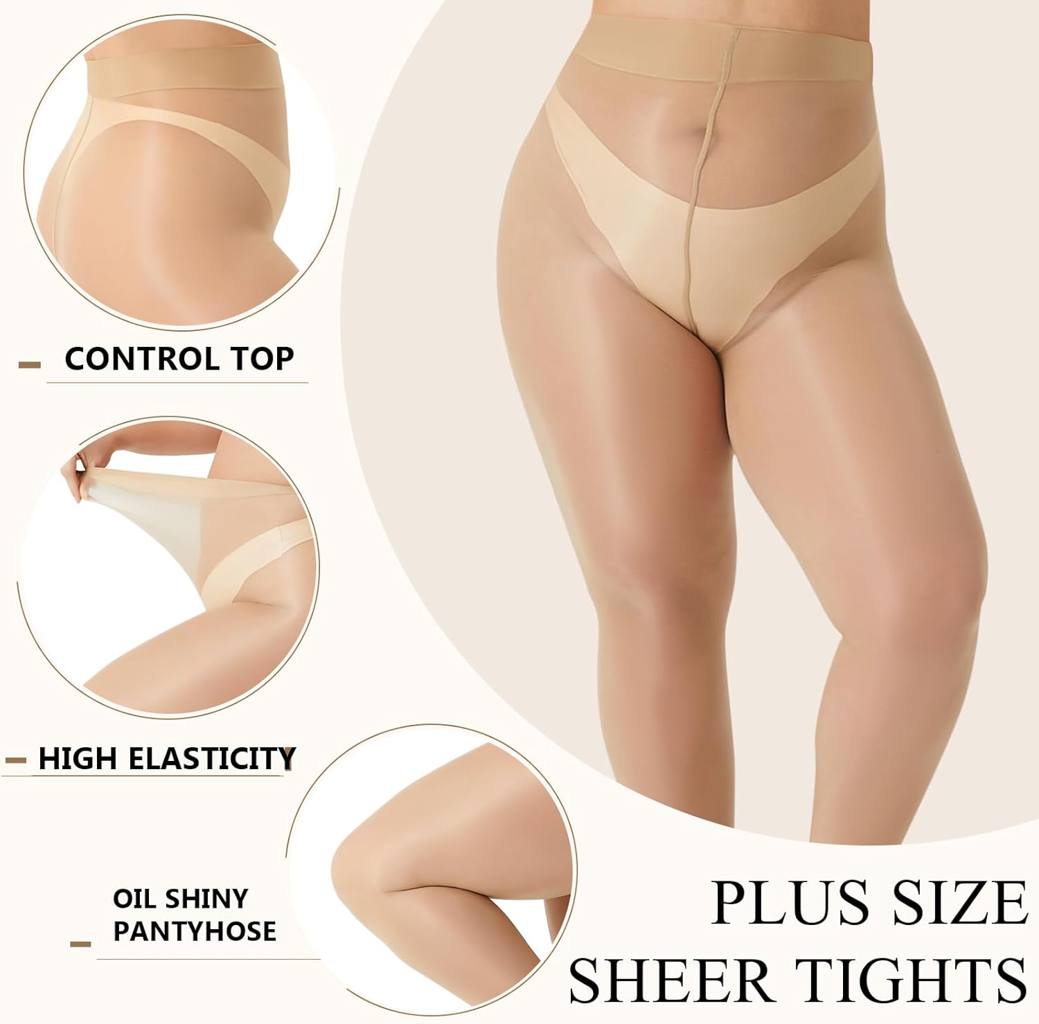 2 Pairs Women's Shiny Pantyhose Plus Size Oil Sheer Tights High Waist Shimmer Stockings - Image 2