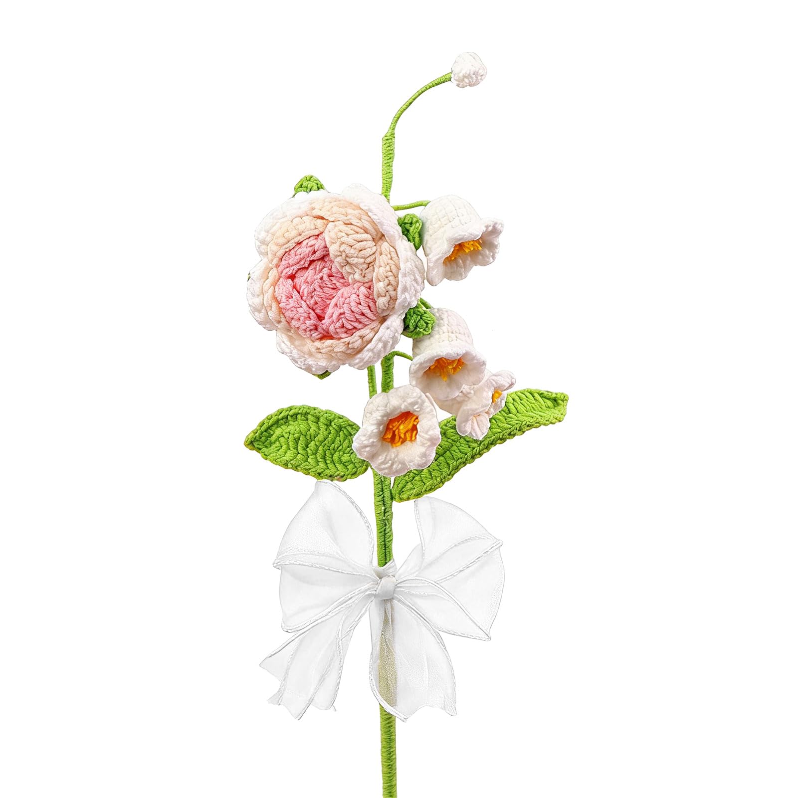 Xinsheinelry Charm Yarn Floral Bundles Roses and Lilies of the Valley for Stylish Interior Designs Wool Floral Arrangement with Roses and Lilies of the Valley for Wedding Centerpieces