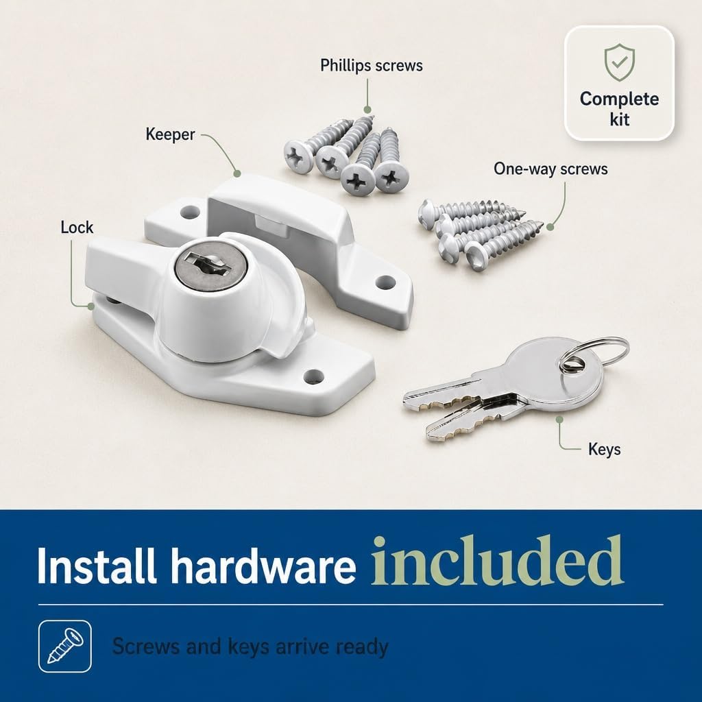 Prime-Line U 9928 Keyed Sash Lock Security Lock Only Unlocks with Key for Aluminum, Vinyl or Wood Double-Hung Windows 2" Hole Centers Heavy-Duty Zinc Diecast, White (Single Pack) | Security Lock Only Unlocks With Key, For Aluminum, Vinyl or Wood Double-Hung Windows, 2" Hole Centers