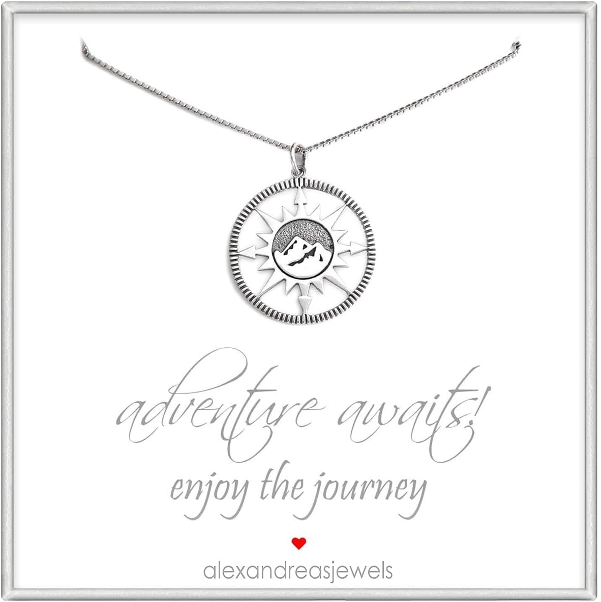 Sterling Silver Compass Necklace, Adventure Awaits Necklace, Best Friend Gift, Graduation Gift Necklace, Retirement Gift Necklace