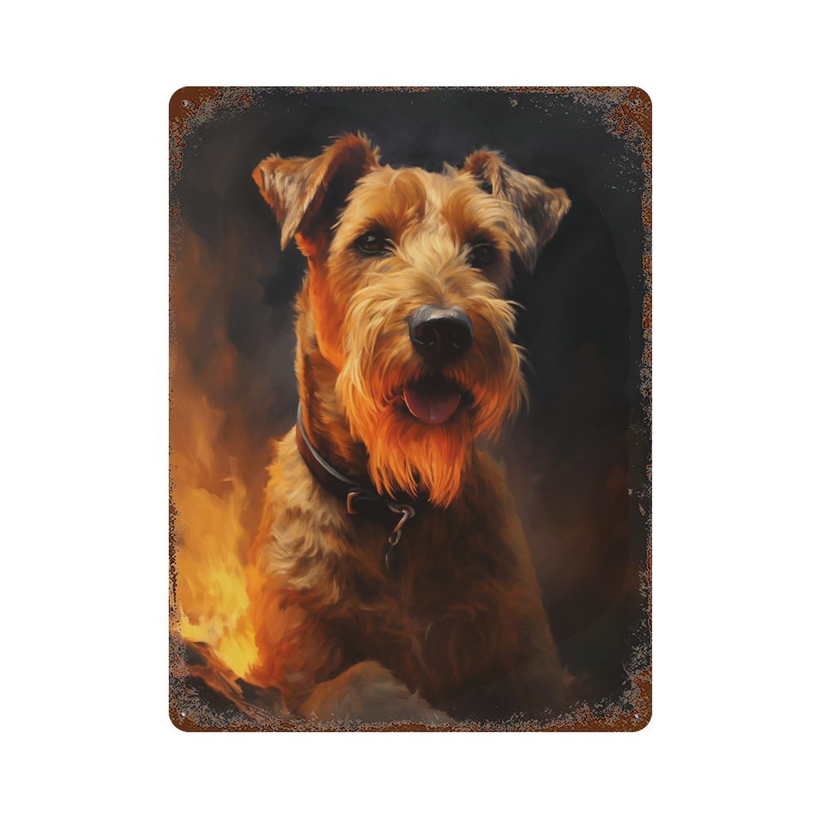 Aged Metal Wall Plaque with Irish Terrier Portrait Design 15.7"x11.8", for Pub, Kitchen And Man Cave Decor, Shabby Chic Decor