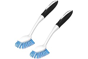 SetSail Dish Brush with Handle - 2-Pack Stiff Bristles Dish Scrubber with Built-in Scraper