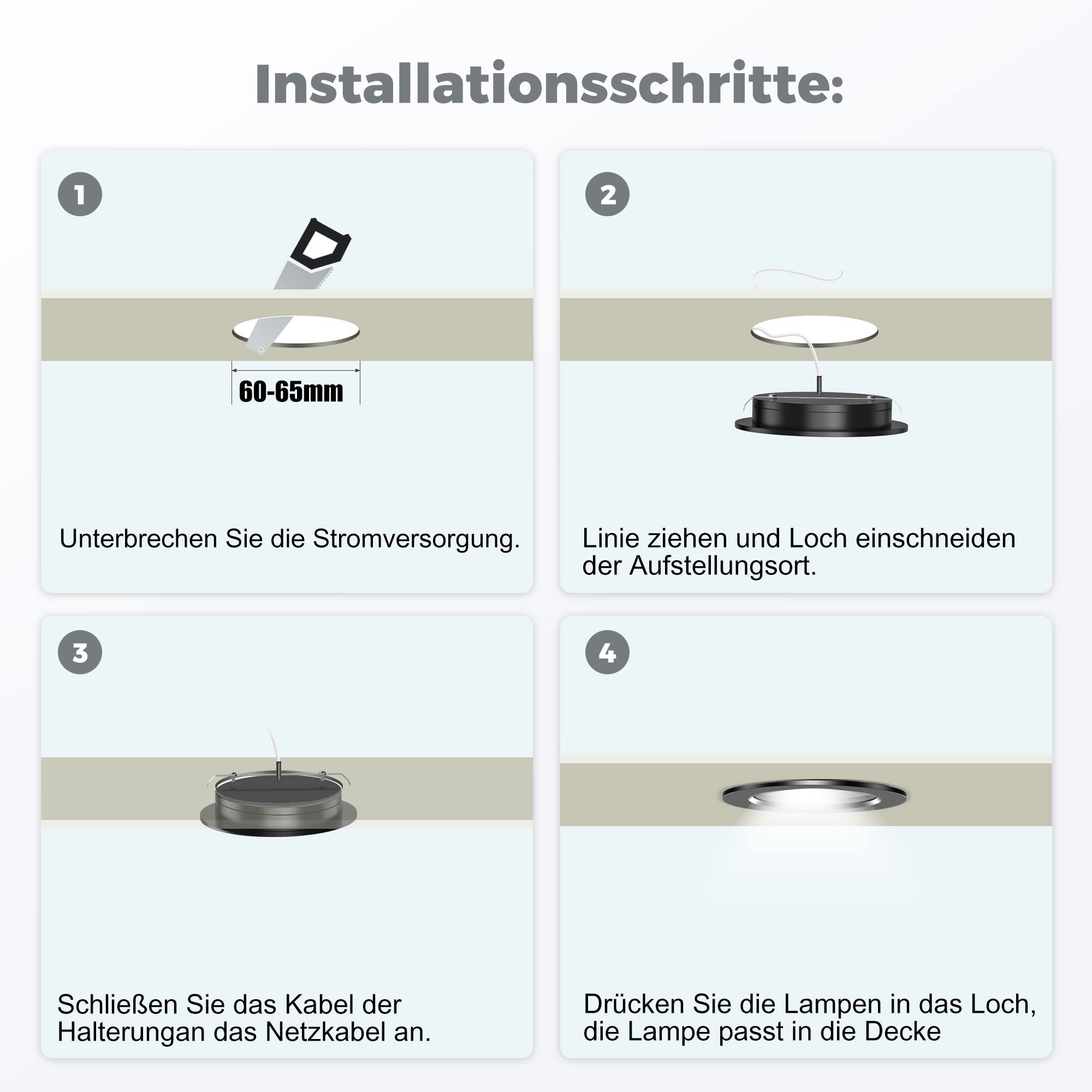 6 Stück LED Einbauleuchte 12V 3W 4000K Dimmbar Deckenleuchte Loch 60-65mm für Wohnmobil Boot Wohnwagen, für Vitrinen&Regale&Küchen Badezimmern&Wandschrank, Voll Aluminium Warmweiß, Schwarz